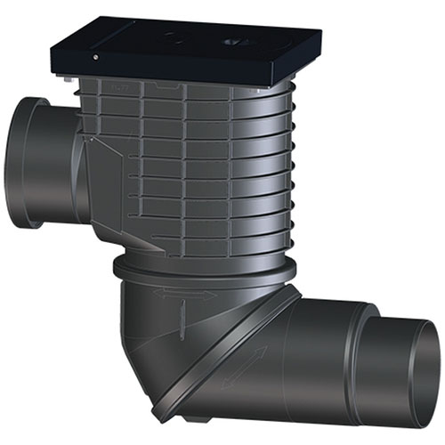 HL600NGHO Дождеприемник с чугунным верхом с горизонтальным входным патрубком для декоративной облицовки фасадов DN110/125